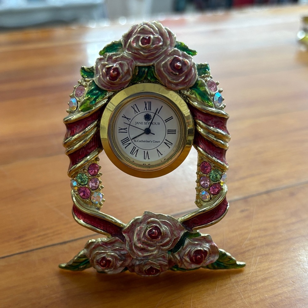 Jane Seymour Enamel Floral Desk Clock, vintage